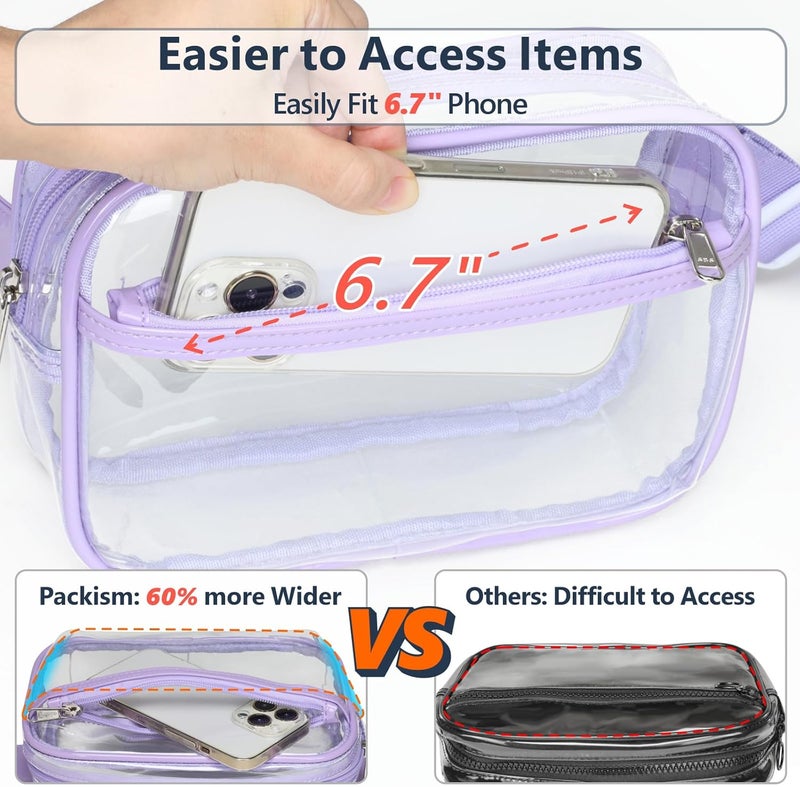 Packism Clear Fanny Pack Stadium Approved - Plus Size Clear Belt Bag for Women Men Plus Size Transparent Waist Bag with Adjustable Strap for Concerts, Sporting Events - Lilac Purple - Image 5